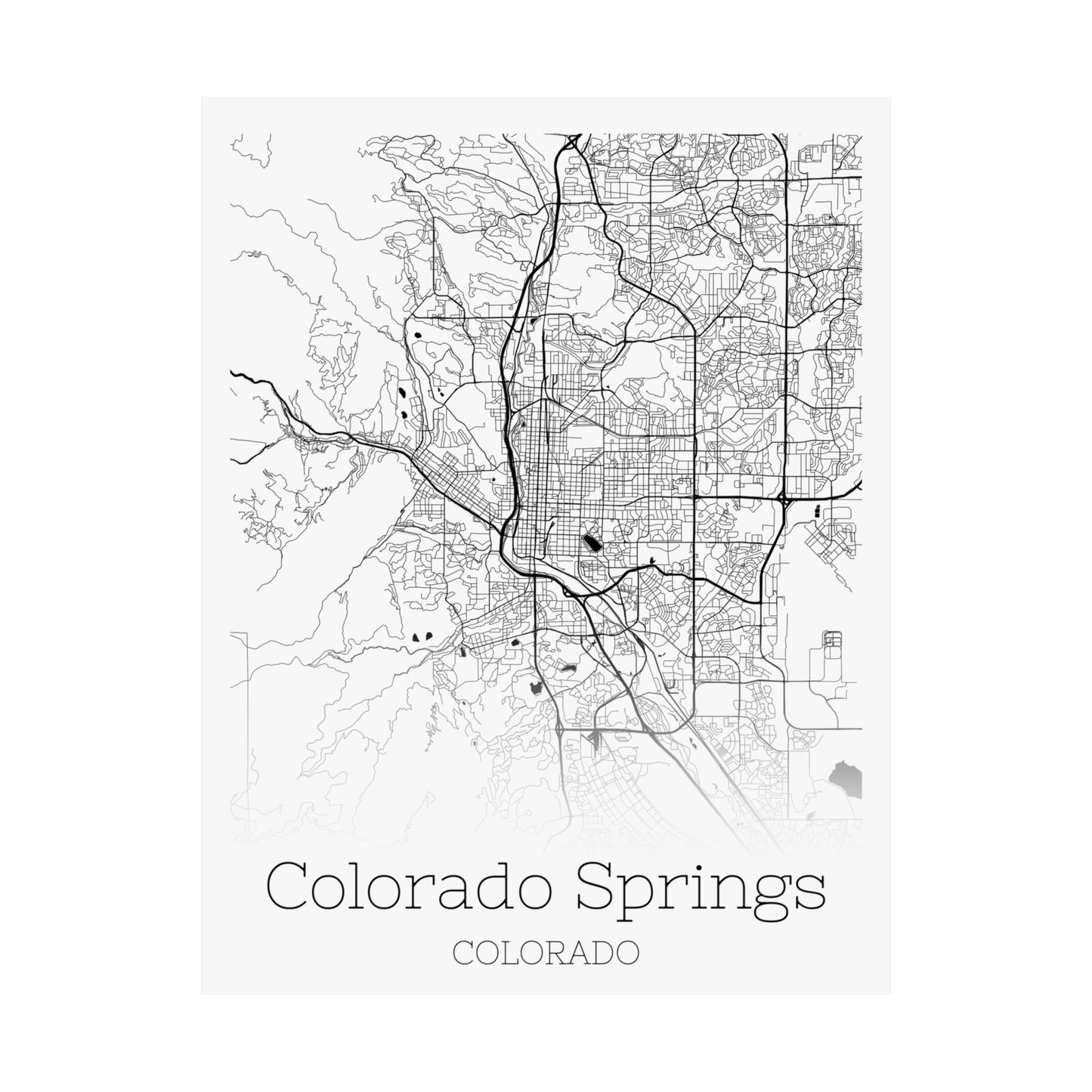 Colorado Springs Colorado City Map Matte Vertical Posters