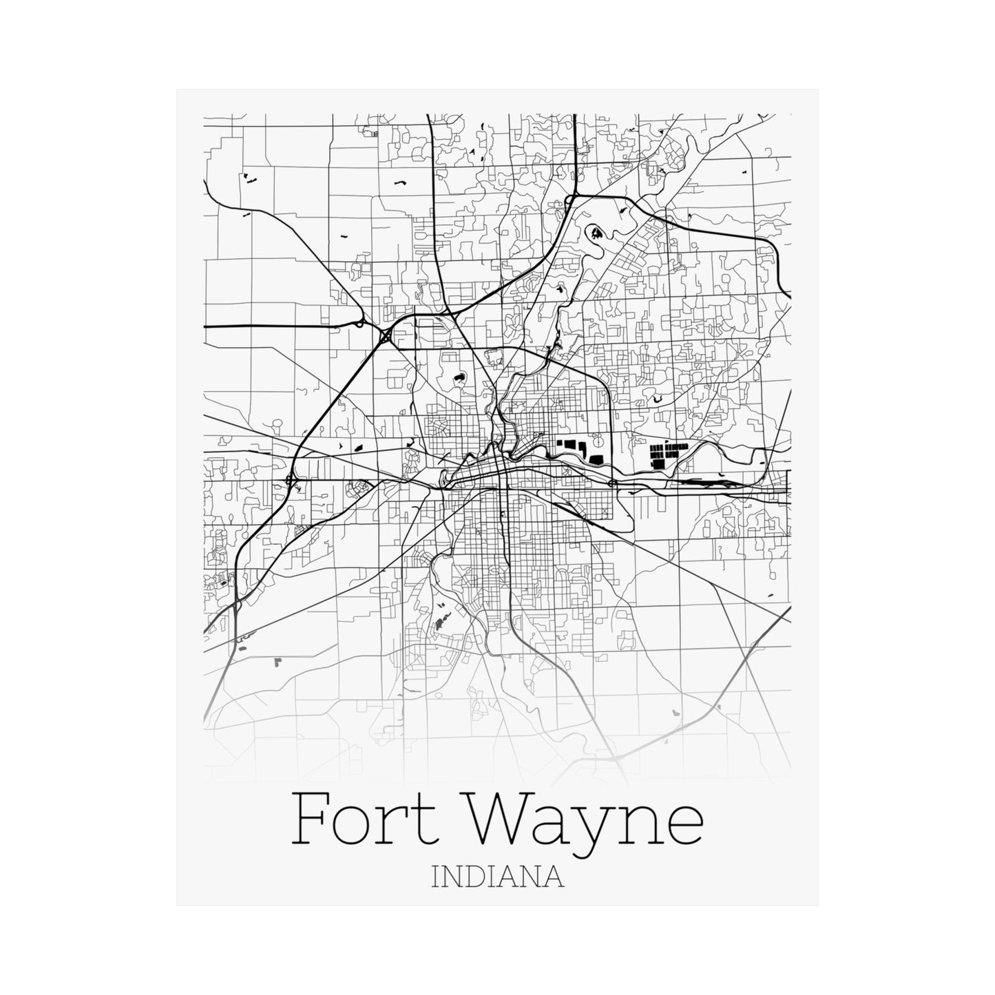 Fort Wayne Indiana City Map Matte Vertical Posters