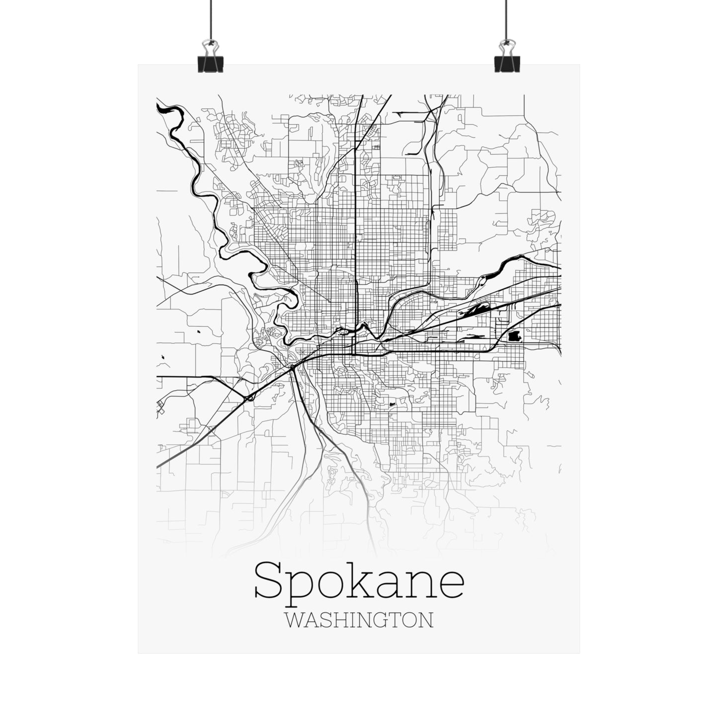 Spokane Washington City Map Matte Vertical Posters