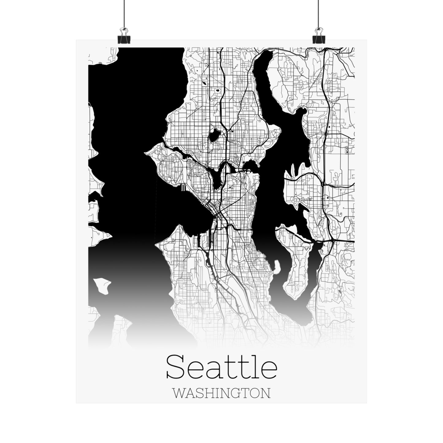 Seattle Washington City Map Matte Vertical Posters