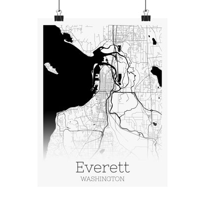 Everett Washington City Map Matte Vertical Posters