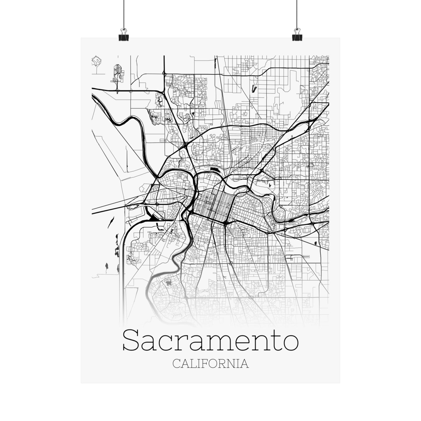 Sacramento California City Map Matte Vertical Posters