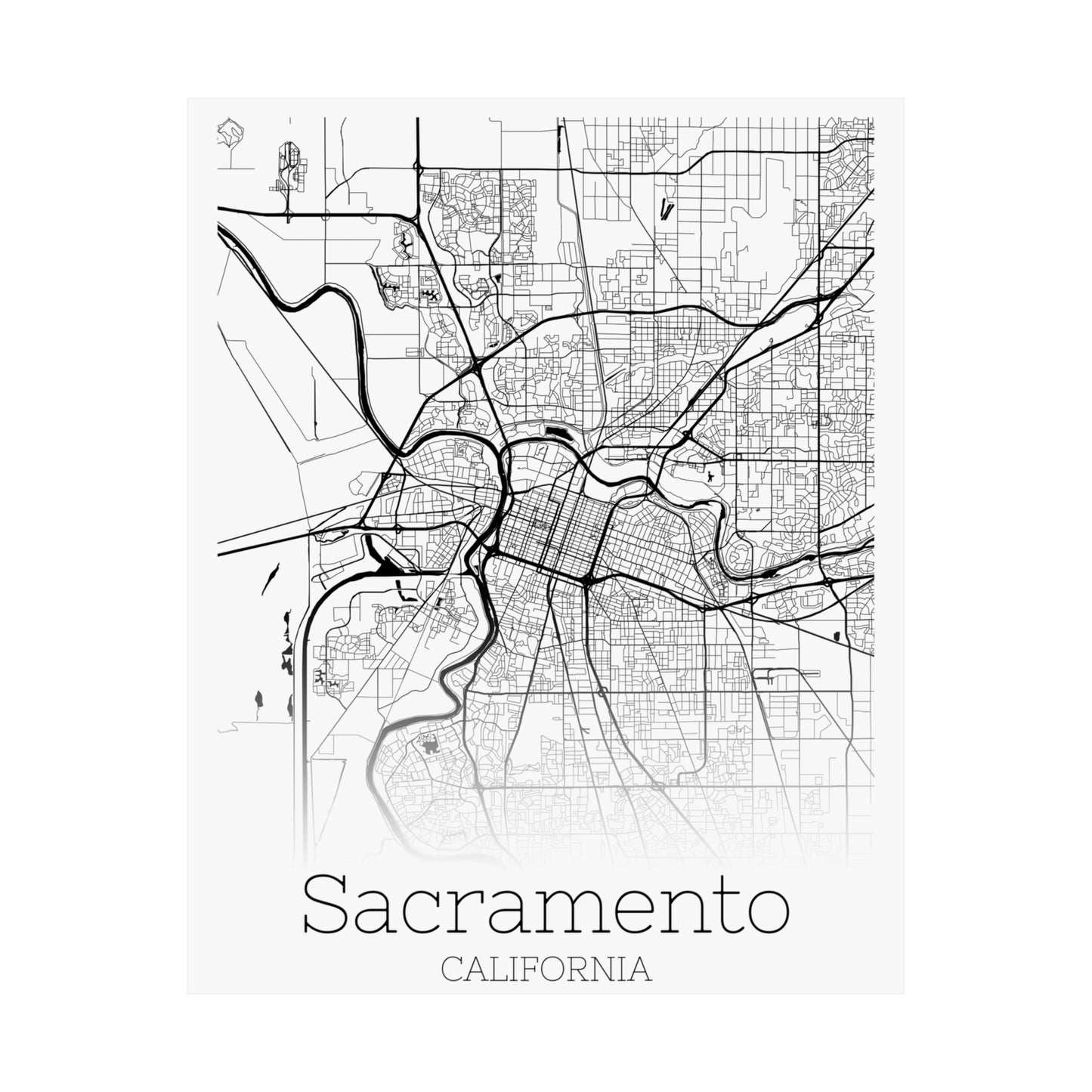 Sacramento California City Map Matte Vertical Posters