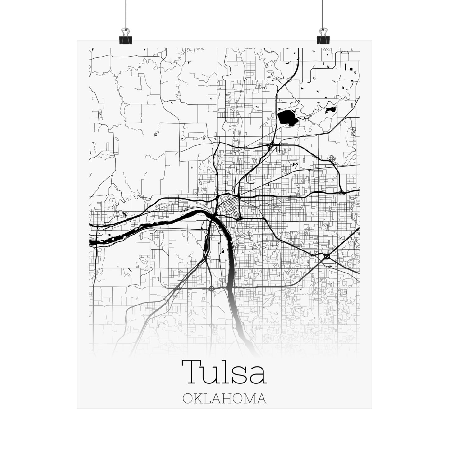 Tulsa Oklahoma City Map Matte Vertical Posters