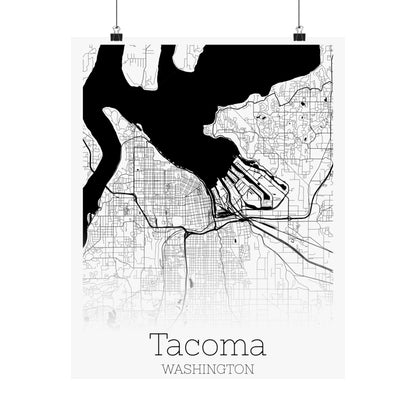 Tacoma Washington City Map Matte Vertical Posters