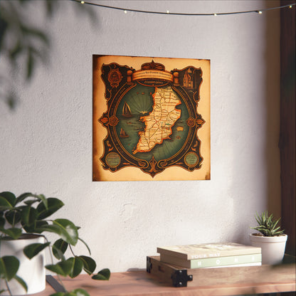 Old Map No: 04 Square Matte Poster, Vintage Poster