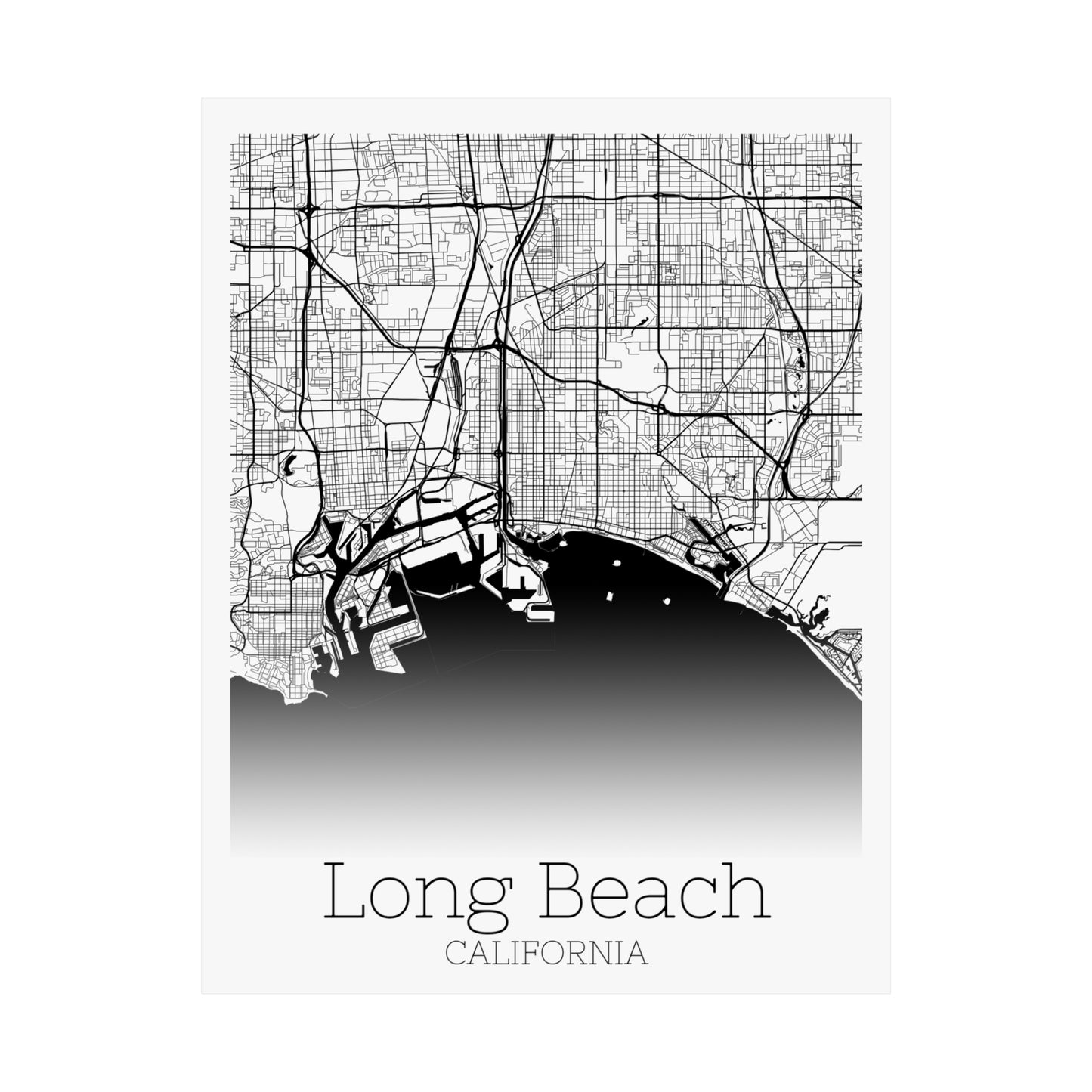 Long Beach California City Map Matte Vertical Posters