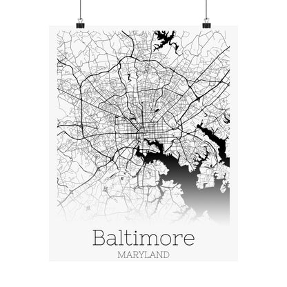 Baltimore Maryland City Map Matte Vertical Posters