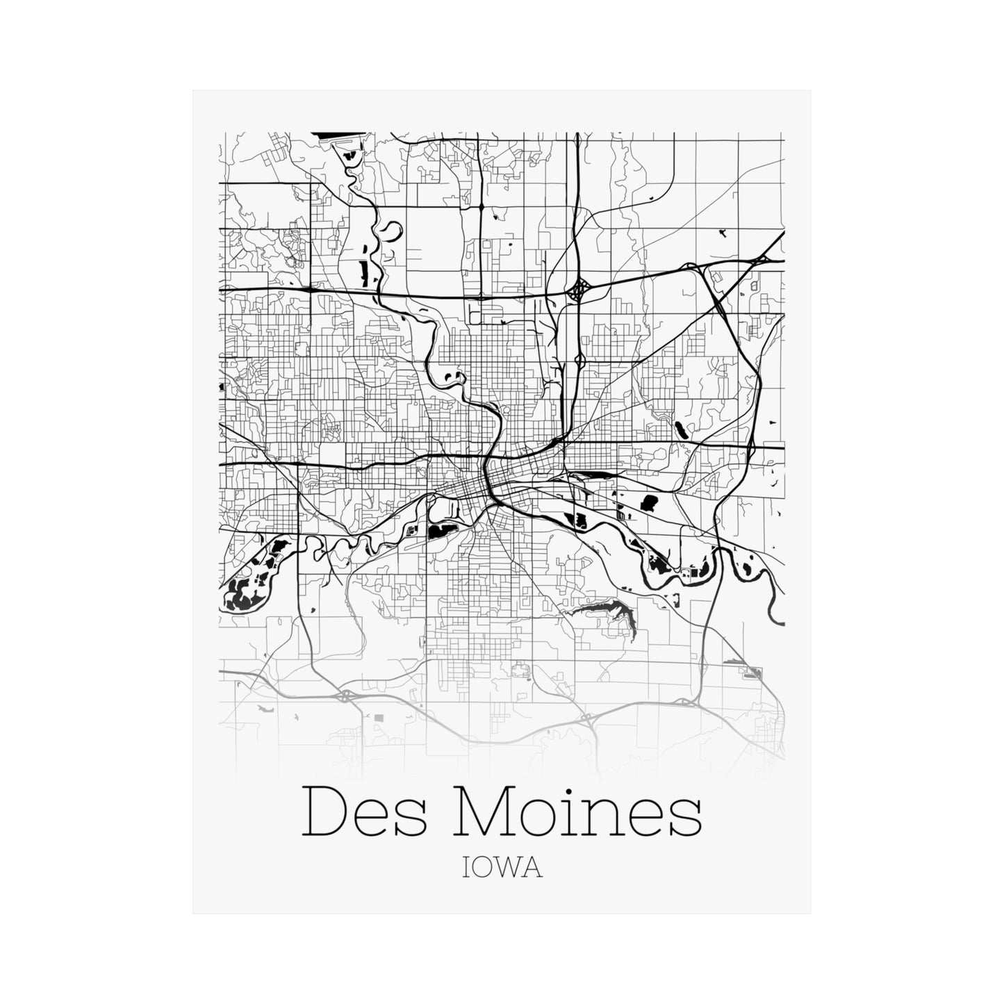 Des Moines Iowa City Map Matte Vertical Posters