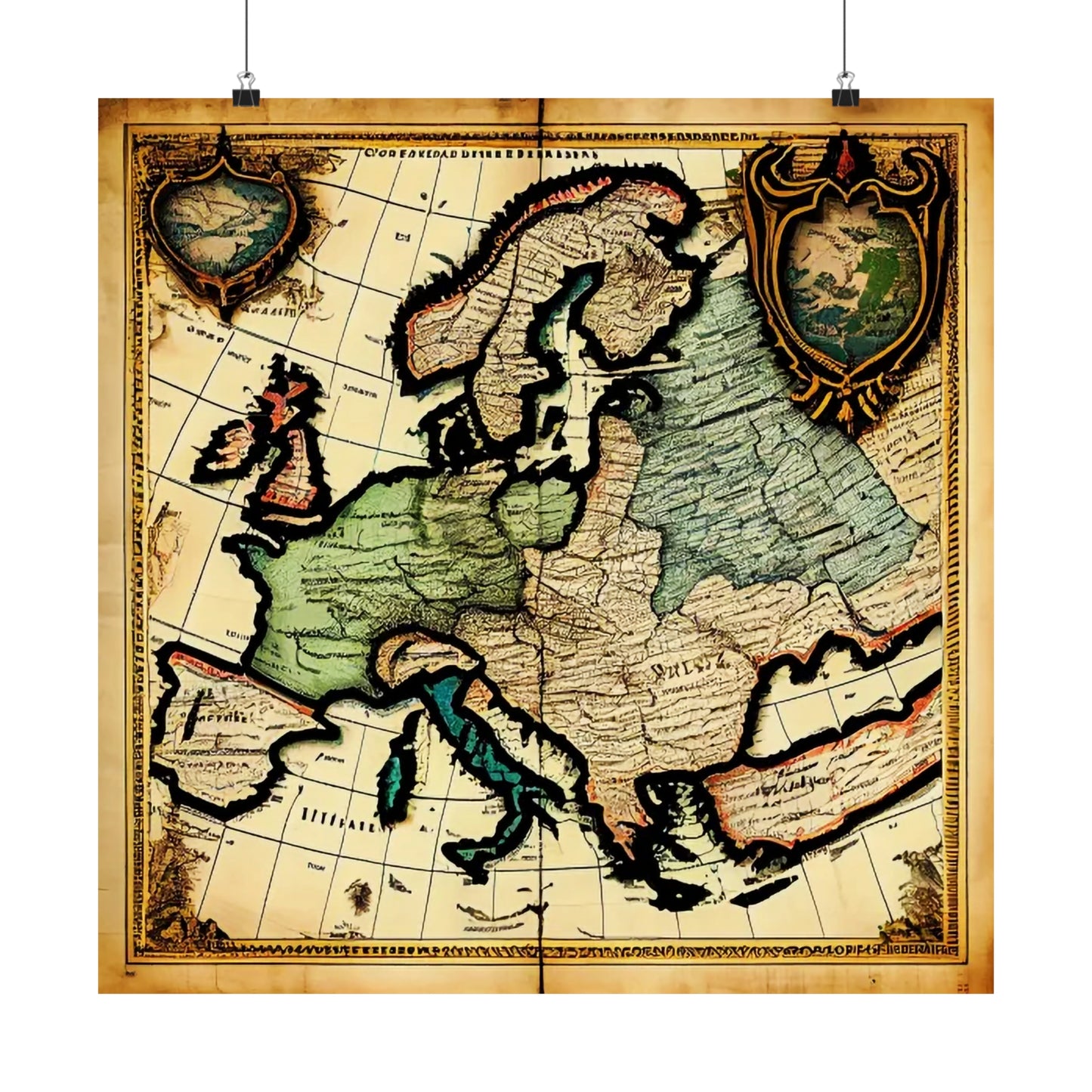 Old Map No: 02 Square Matte Poster, Vintage Poster