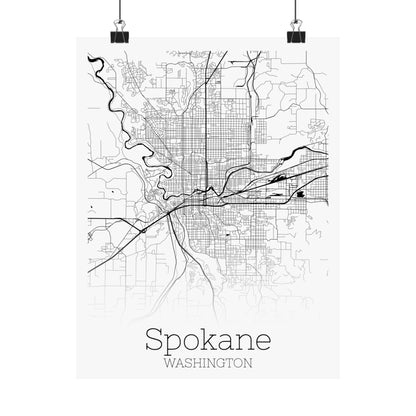 Spokane Washington City Map Matte Vertical Posters