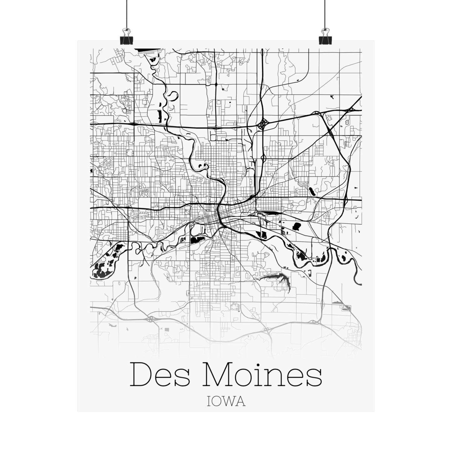 Des Moines Iowa City Map Matte Vertical Posters