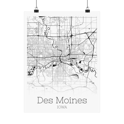 Des Moines Iowa City Map Matte Vertical Posters