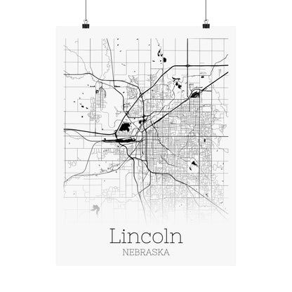 Lincoln Nebraska City Map Matte Vertical Posters