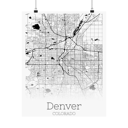 Denver Colorado City Map Matte Vertical Posters