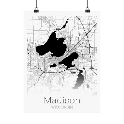 Madison Wisconsin City Map Matte Vertical Posters