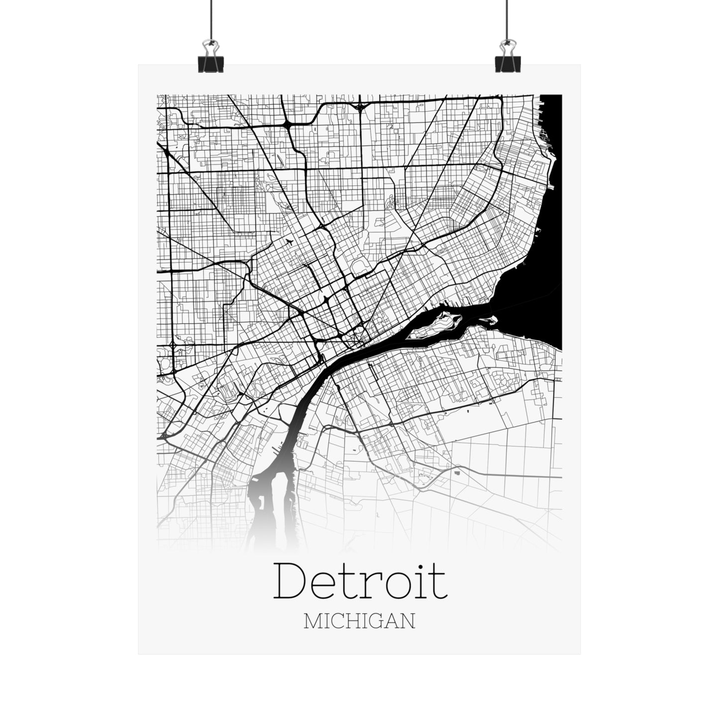 Detroit Michigan City Map Matte Vertical Posters