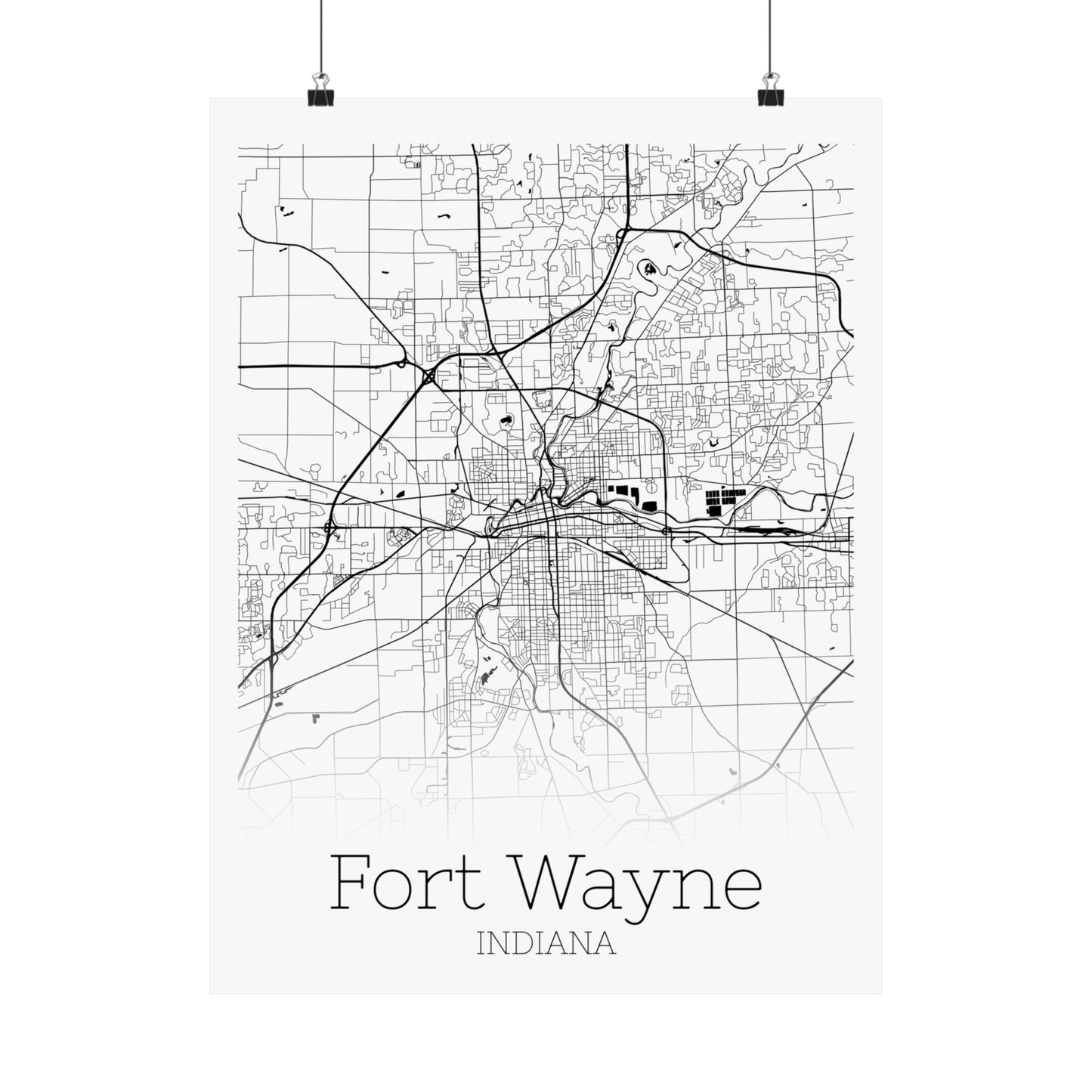 Fort Wayne Indiana City Map Matte Vertical Posters