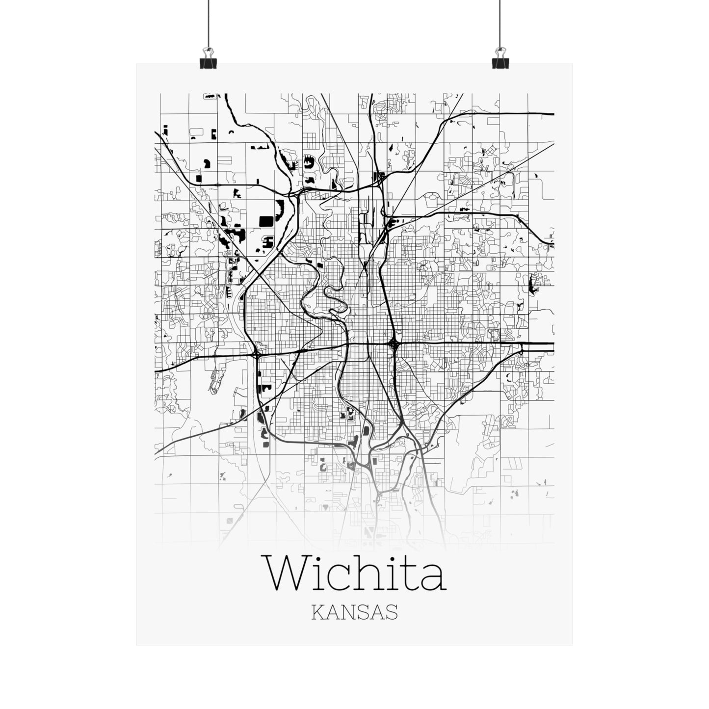 Wichita Kansas City Map Matte Vertical Posters