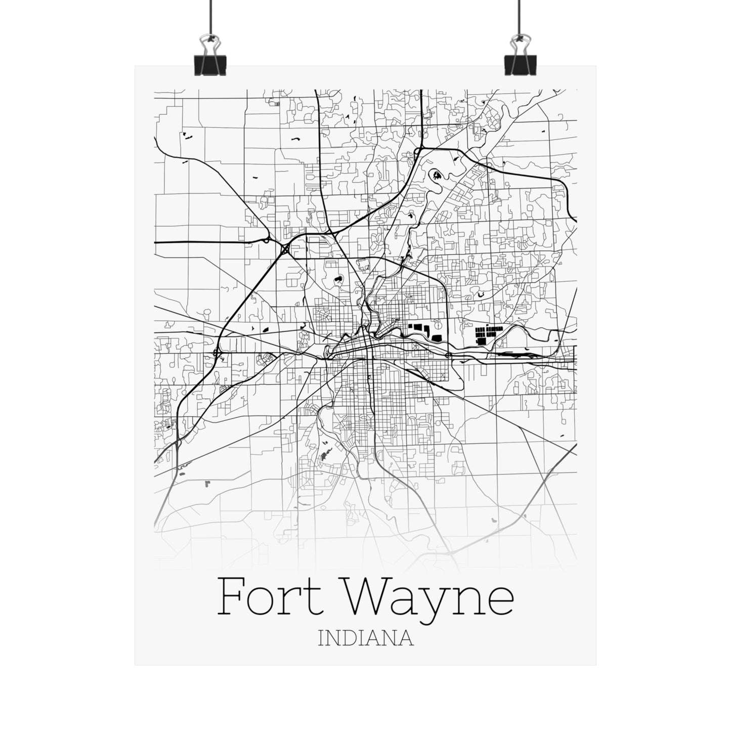 Fort Wayne Indiana City Map Matte Vertical Posters