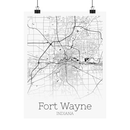 Fort Wayne Indiana City Map Matte Vertical Posters