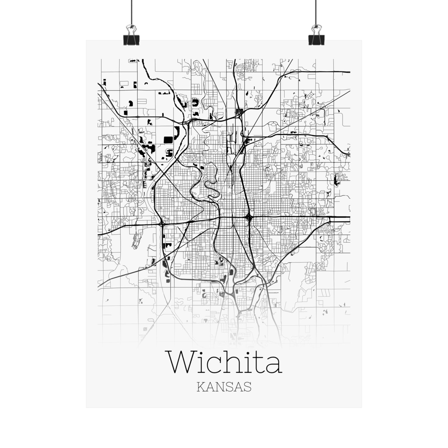 Wichita Kansas City Map Matte Vertical Posters