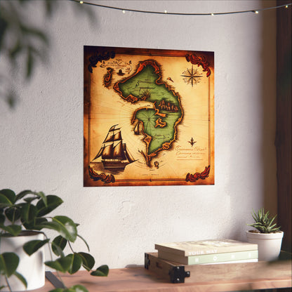 Old Map No: 14 Square Matte Poster, Vintage Poster