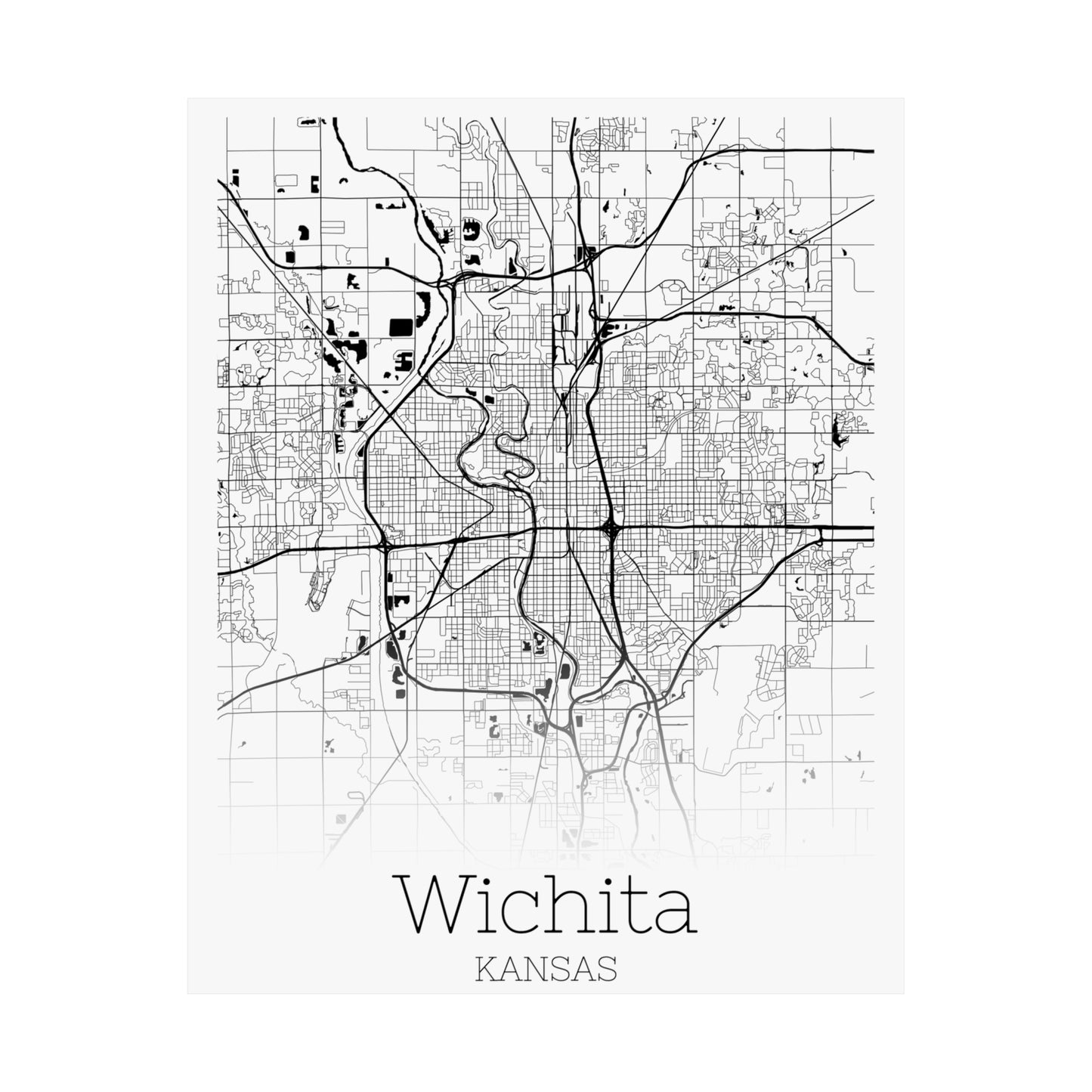 Wichita Kansas City Map Matte Vertical Posters