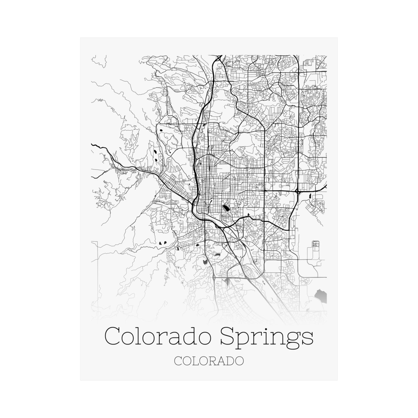 Colorado Springs Colorado City Map Matte Vertical Posters