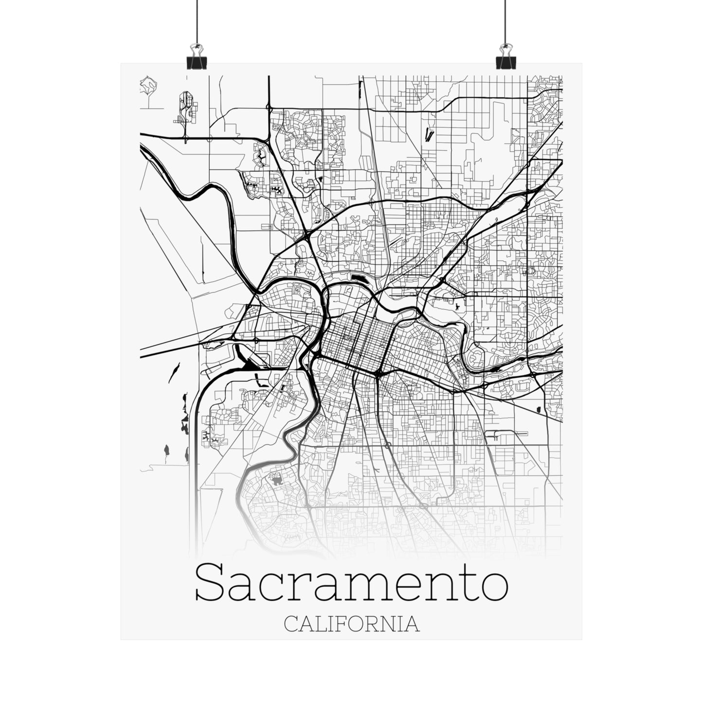 Sacramento California City Map Matte Vertical Posters