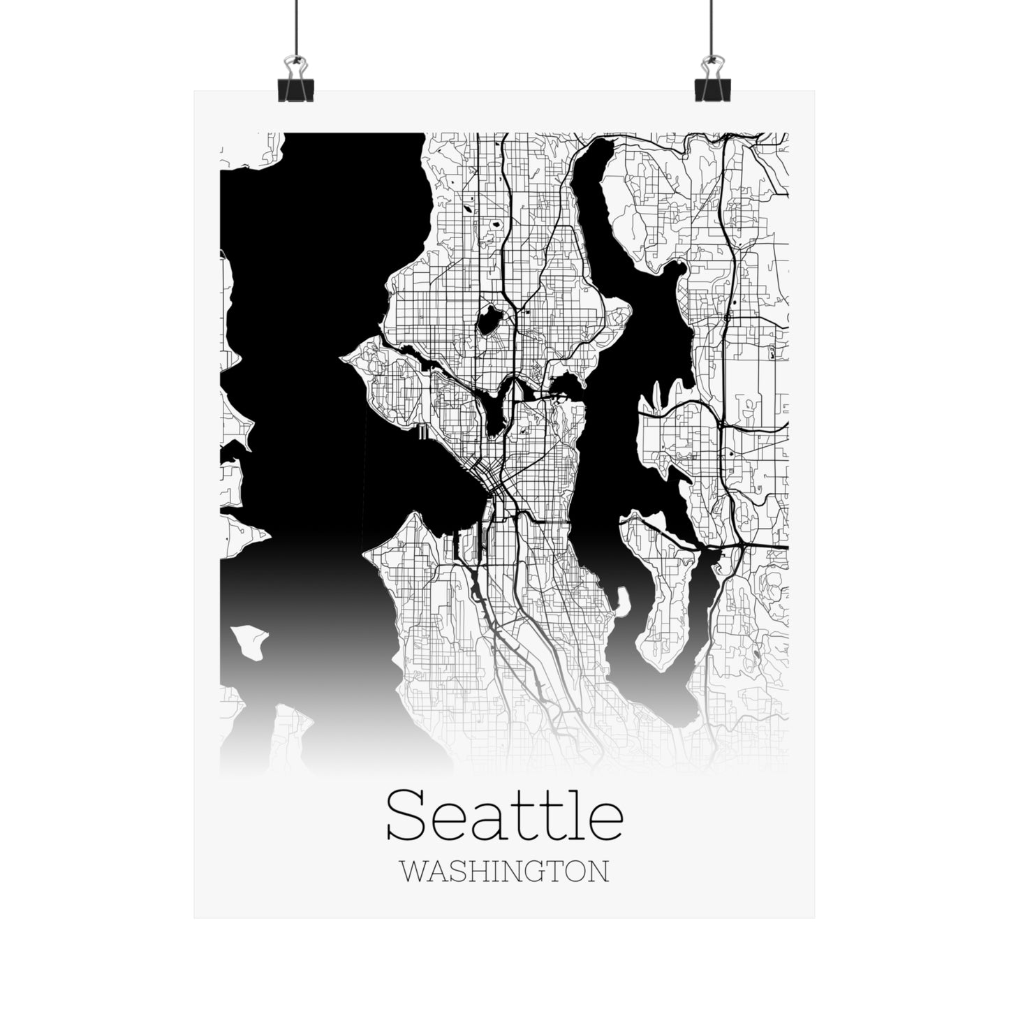 Seattle Washington City Map Matte Vertical Posters