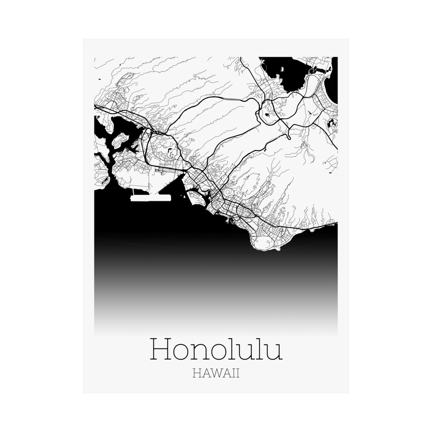 Honolulu Hawaii City Map Matte Vertical Posters