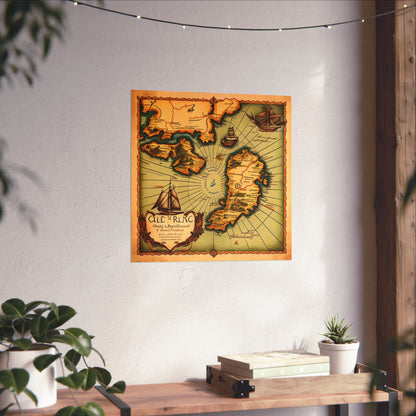 Old Map No: 03 Square Matte Poster, Vintage Poster