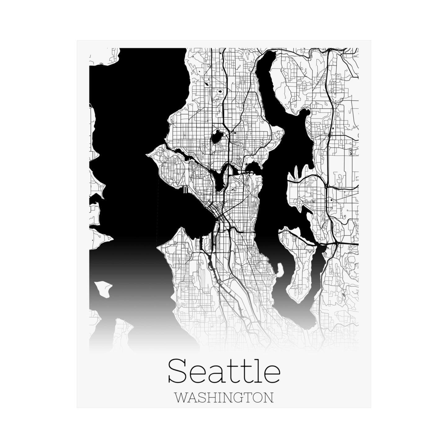 Seattle Washington City Map Matte Vertical Posters