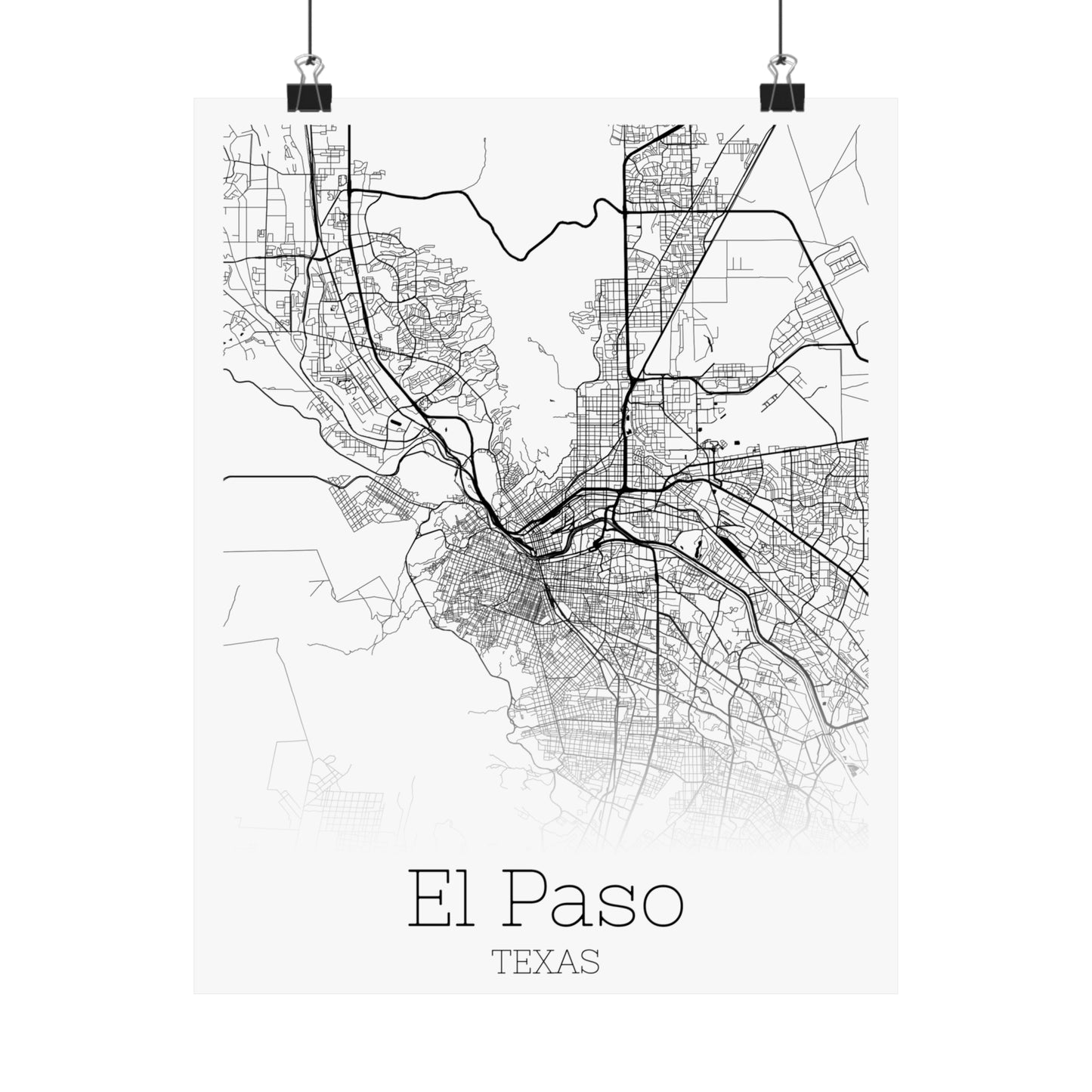 El Paso Texas City Map Matte Vertical Posters