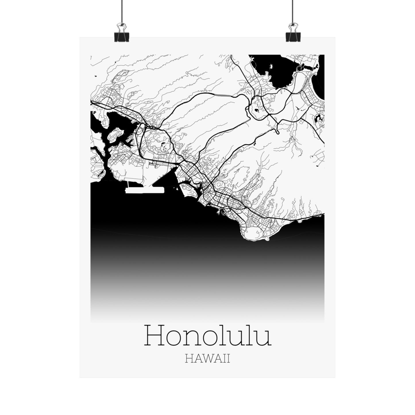 Honolulu Hawaii City Map Matte Vertical Posters