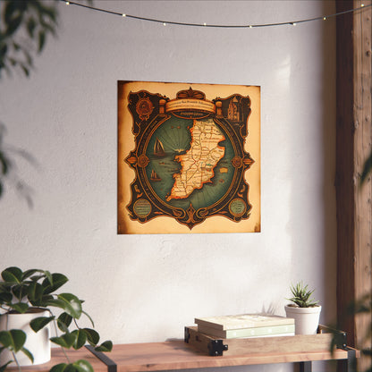 Old Map No: 04 Square Matte Poster, Vintage Poster