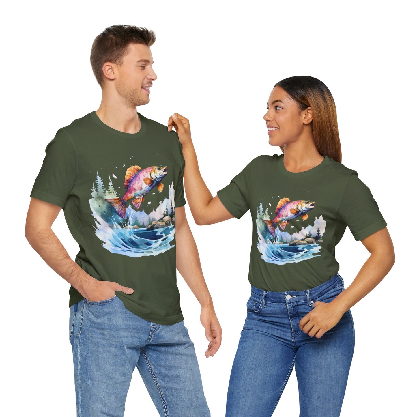 Fish Jumping View of Shore T-Shirt, Fishing, Fish Design, Colorful Fish T-Shirt