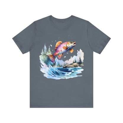 Fish Jumping View of Shore T-Shirt, Fishing, Fish Design, Colorful Fish T-Shirt