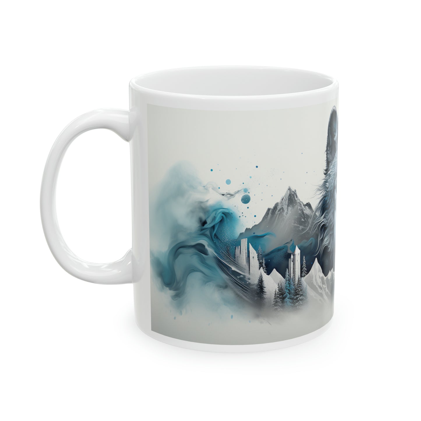 Wolf watercolor winter scene, Ceramic Mug, 11oz