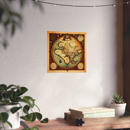 Old Map No: 13 Square Matte Poster, Vintage Poster