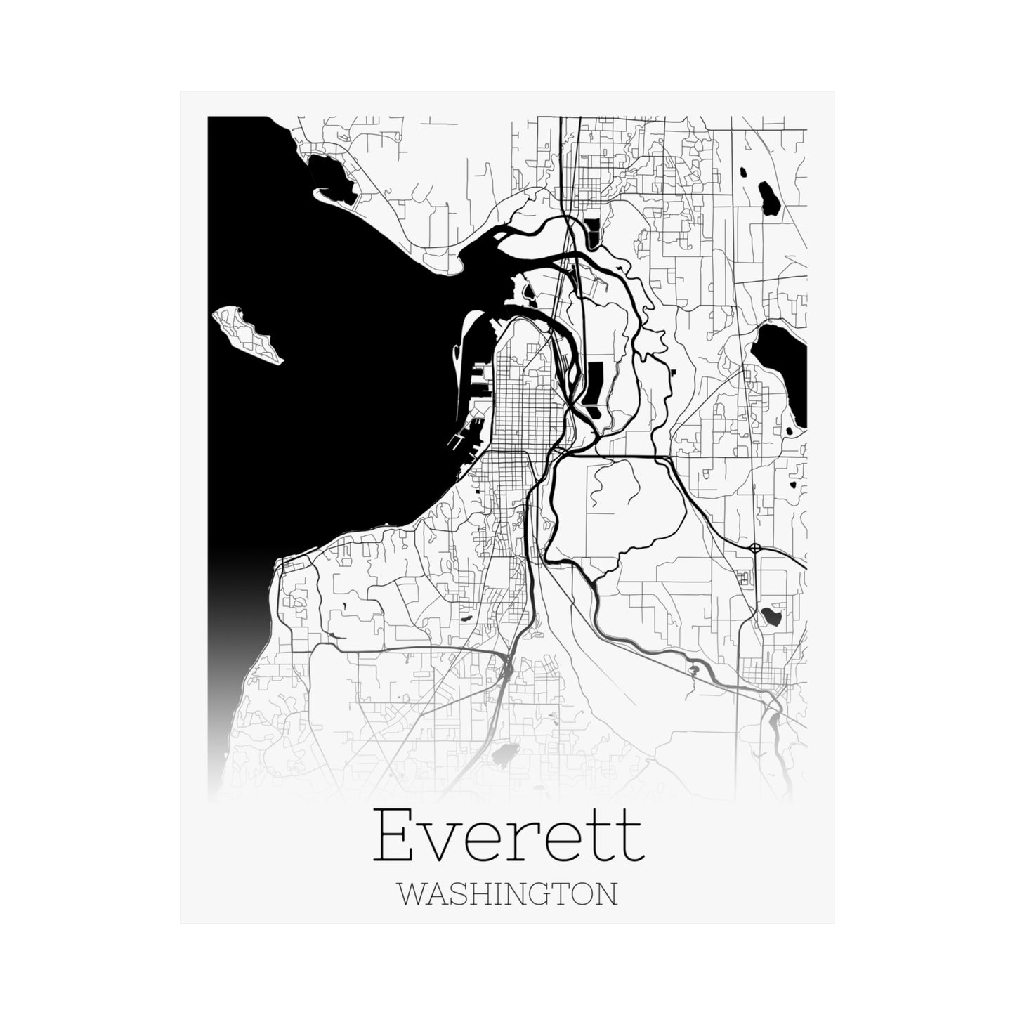 Everett Washington City Map Matte Vertical Posters