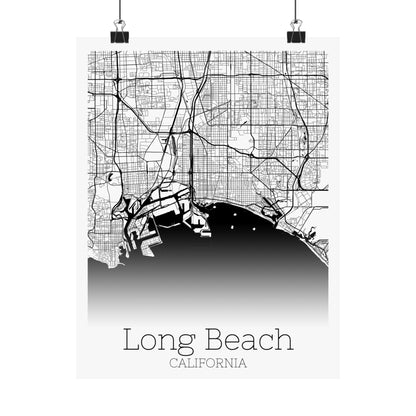 Long Beach California City Map Matte Vertical Posters