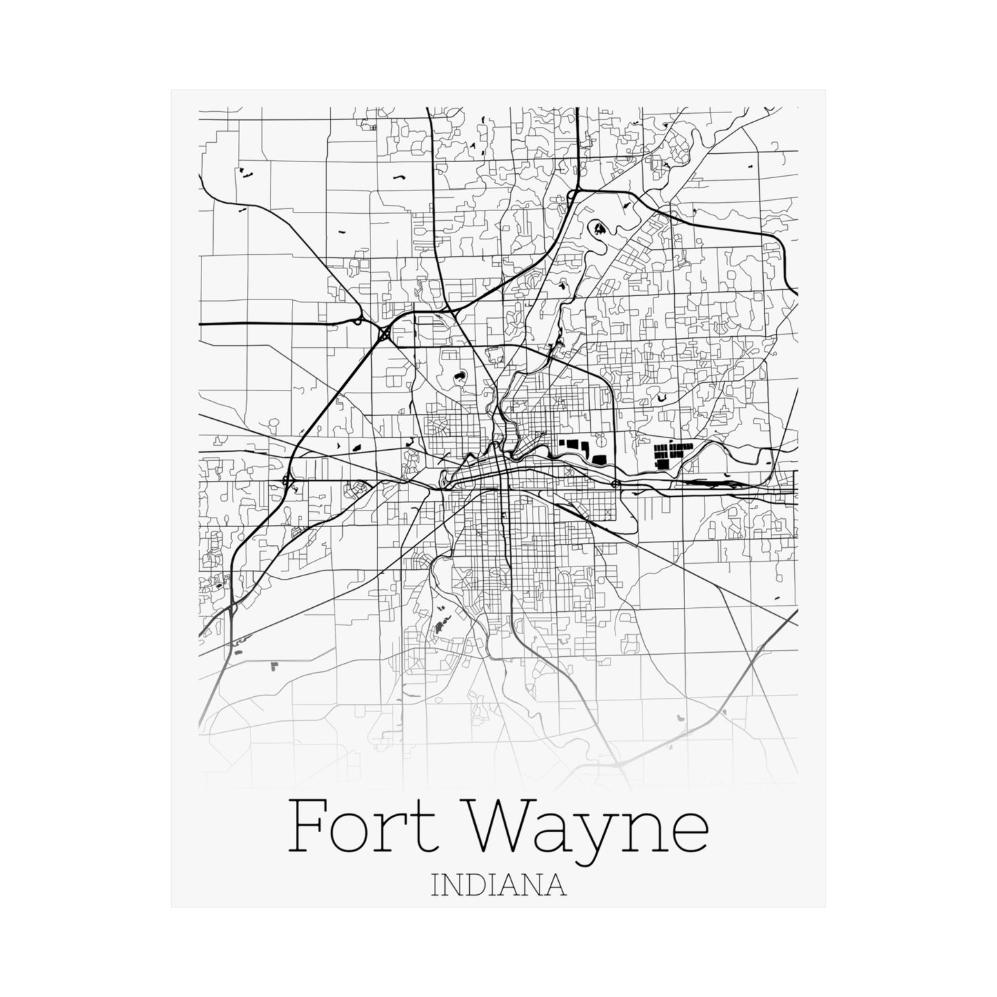 Fort Wayne Indiana City Map Matte Vertical Posters