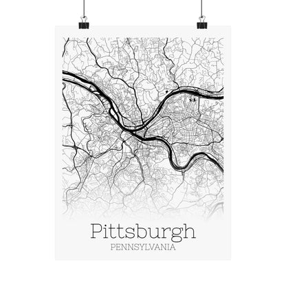 Pittsburgh Pennsylvania City Map Matte Vertical Posters