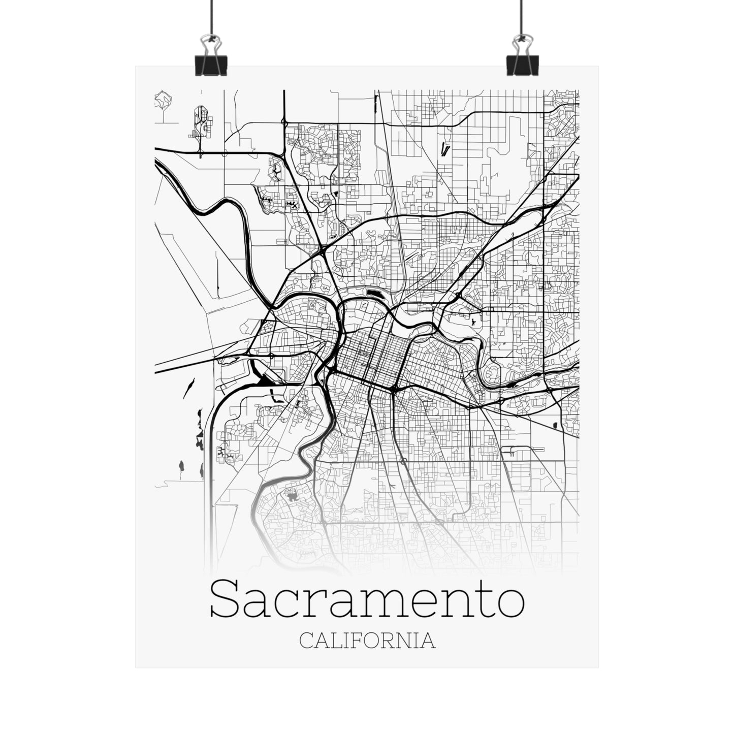 Sacramento California City Map Matte Vertical Posters