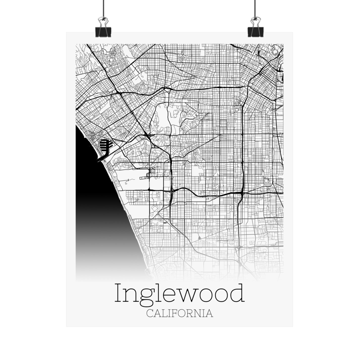 Inglewood California City Map Matte Vertical Posters