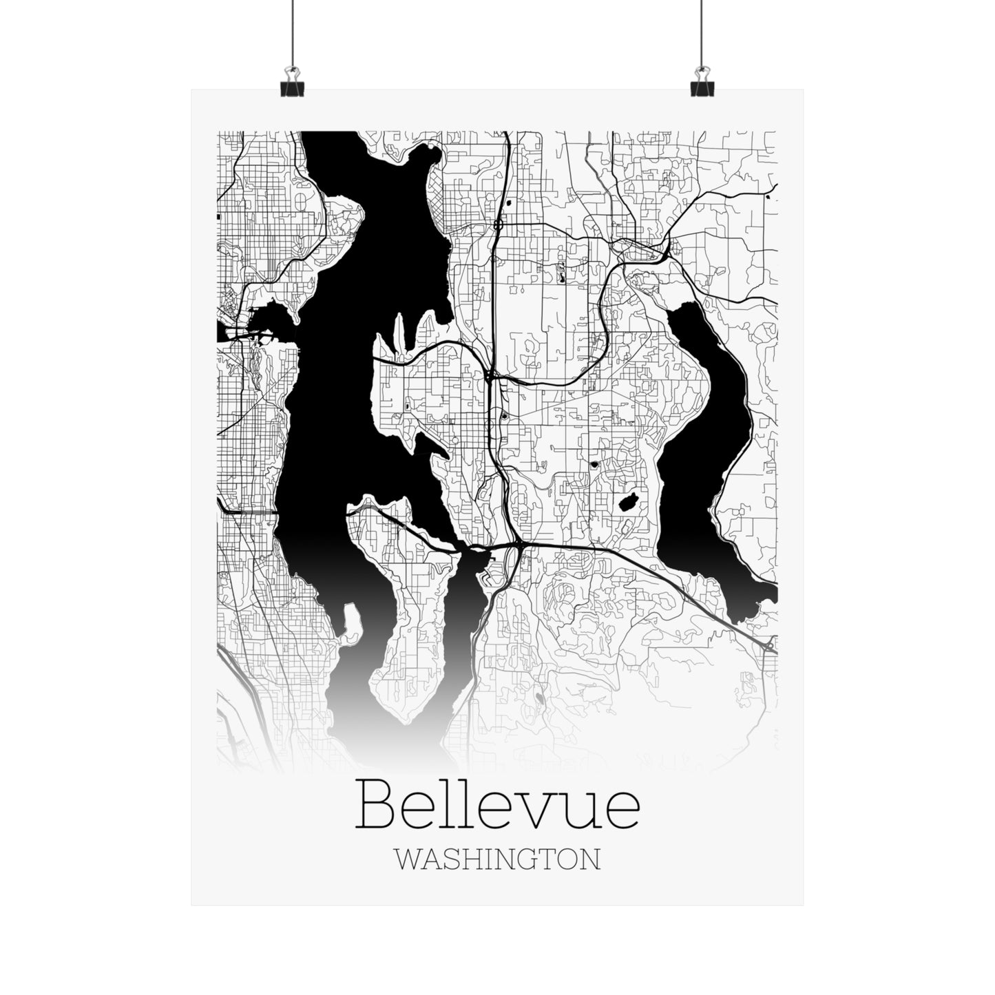 Bellevue Washington City Map Matte Vertical Posters