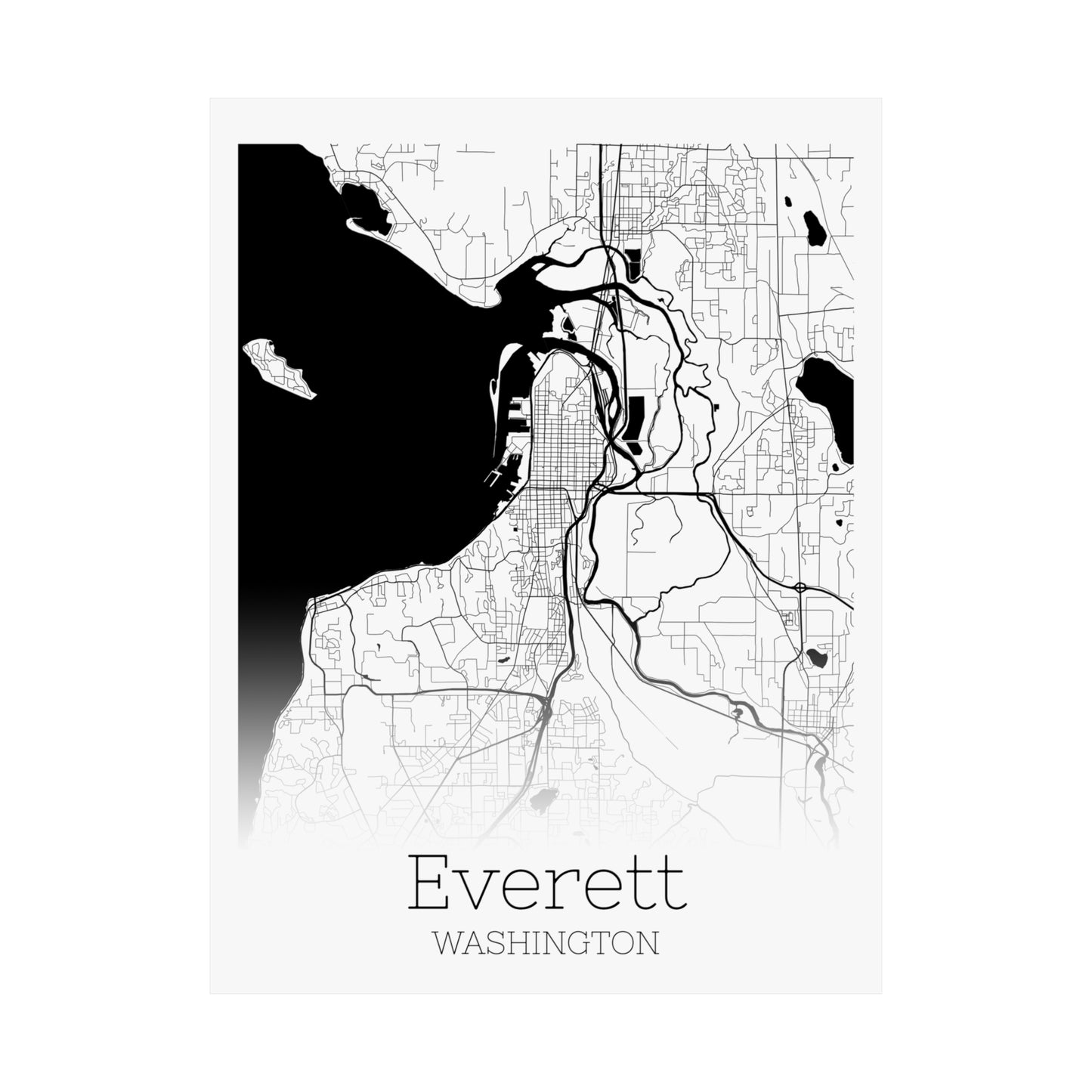 Everett Washington City Map Matte Vertical Posters