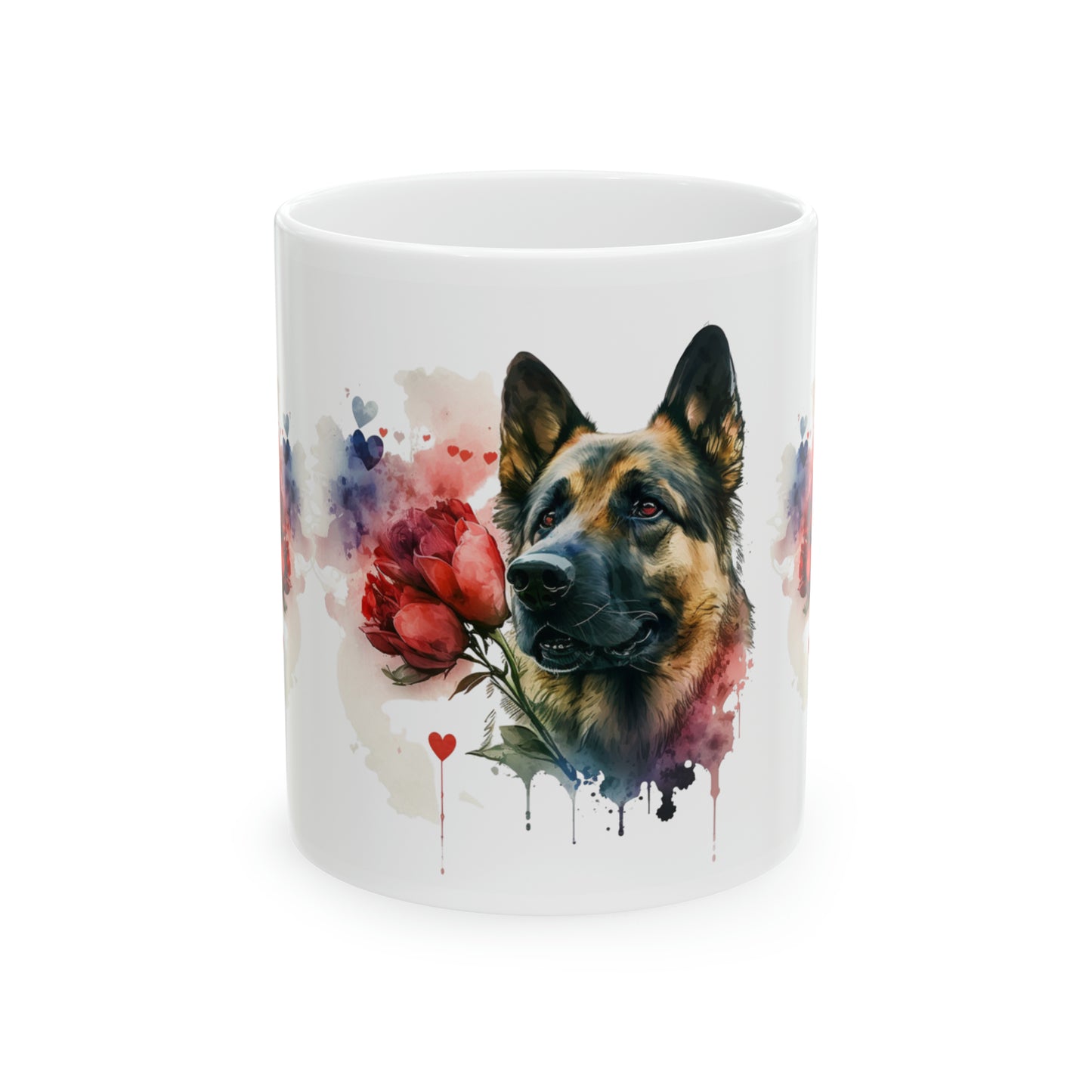 Dog Watercolor Valentine Flowers, Ceramic Mug, 11oz